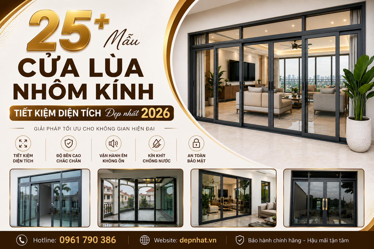 25+ mẫu cửa lùa nhôm kính tiết kiệm diện tích đẹp nhất 2026