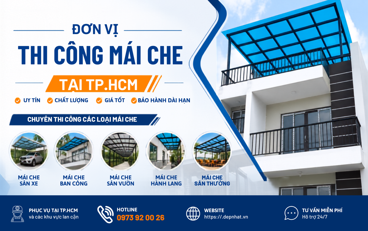Đơn vị thi công mái che kính cường lực tại TP.HCM.