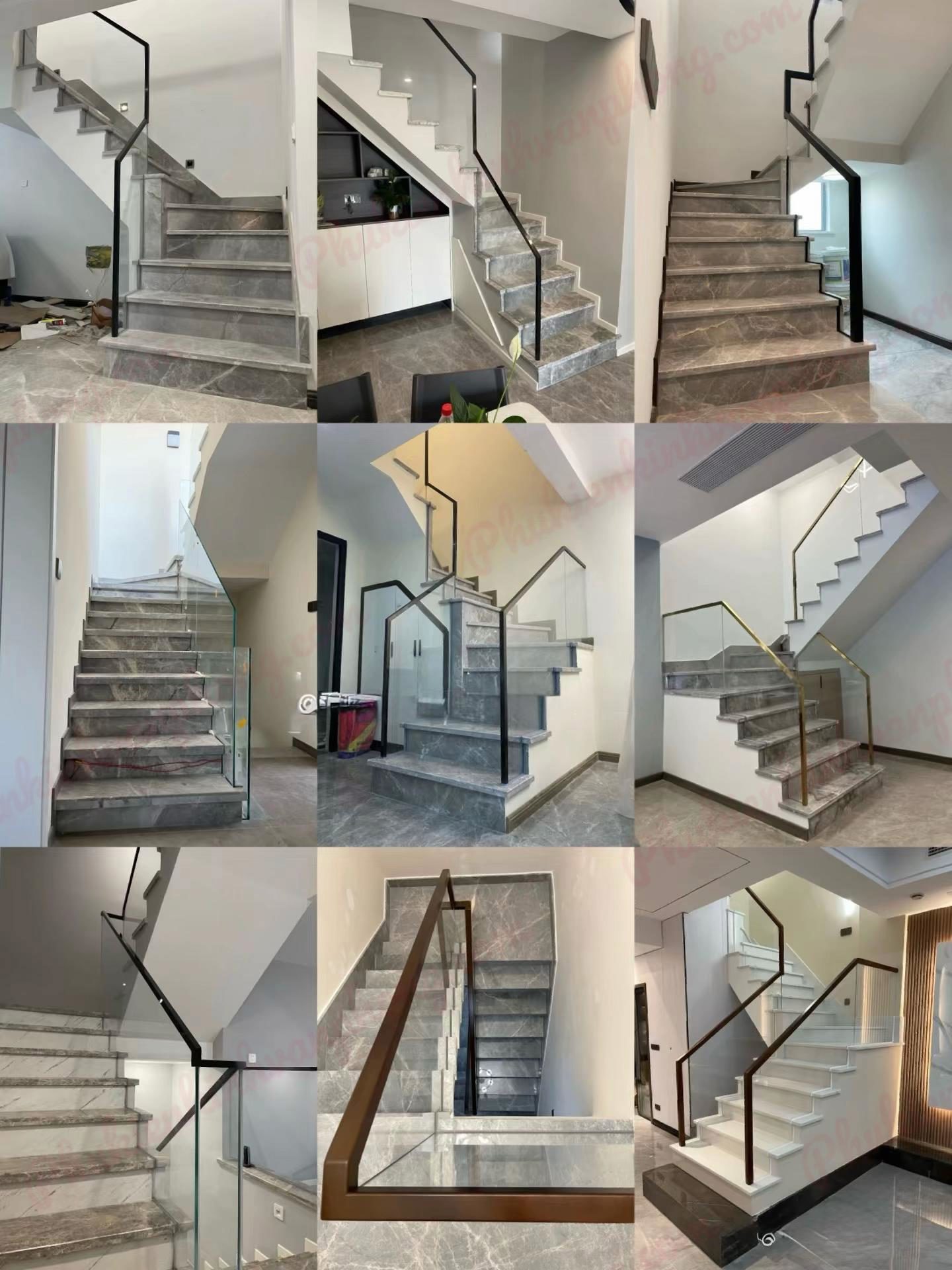 Mẫu cầu thang kính đẹp kết hợp tay vịn và lan can hiện đại