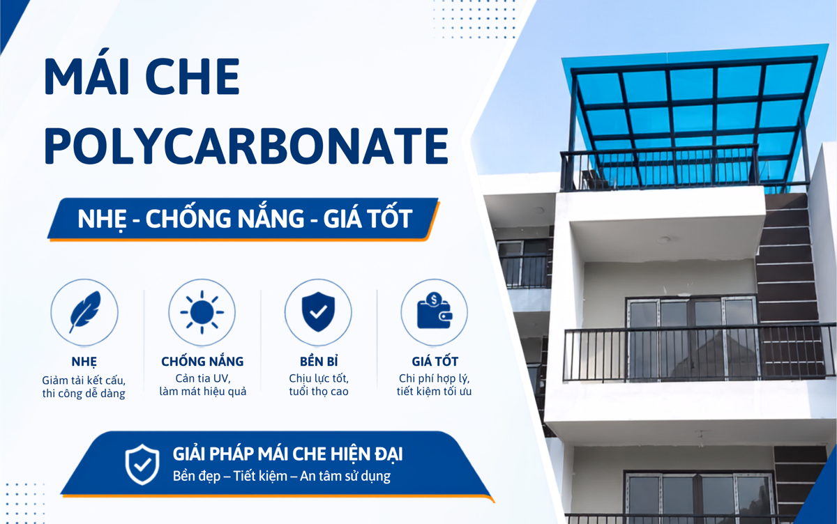 Những mẫu mái che polycarbonate – nhẹ, chống nắng, giá tốt