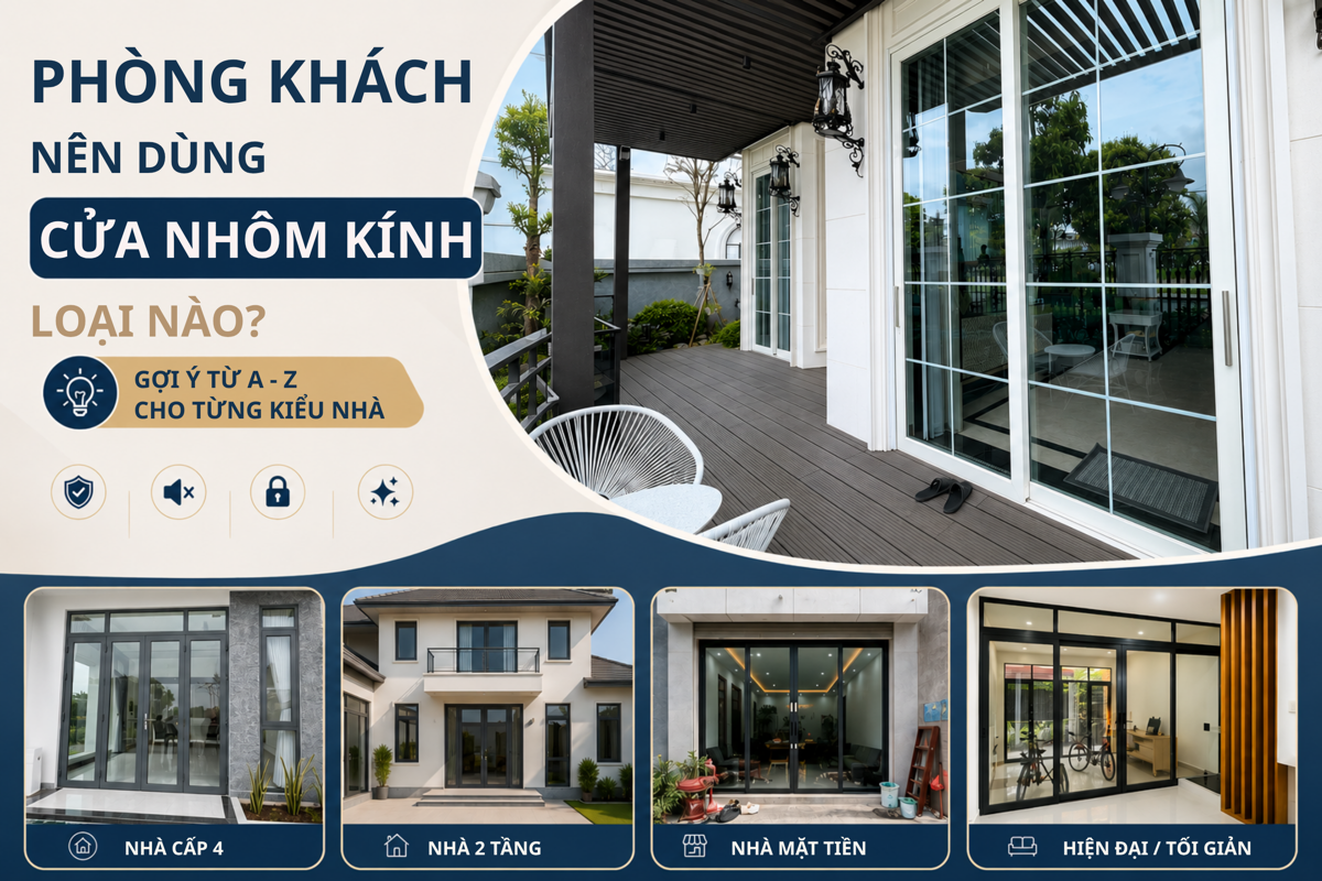 Phòng khách nên dùng cửa nhôm kính loại nào cho phù hợp?