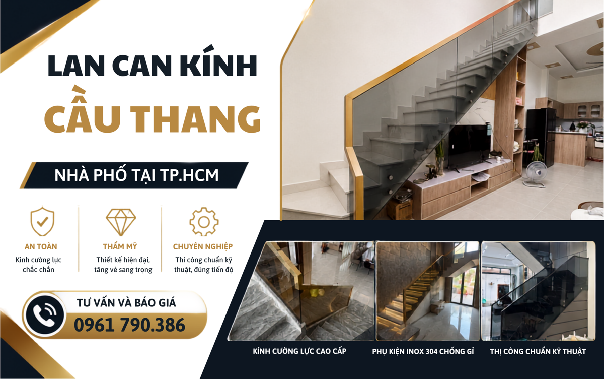 Thi công lan can kính cầu thang nhà phố tại TP.HCM