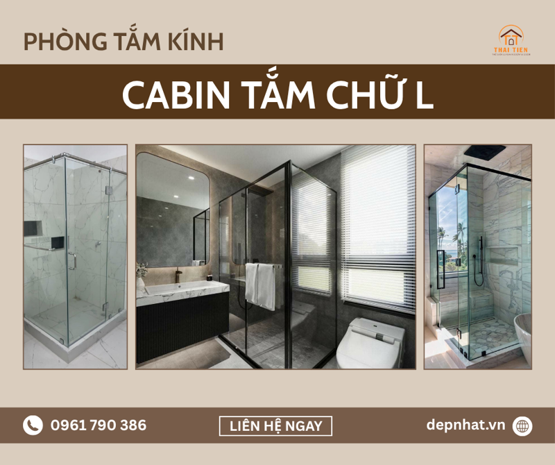 Cabin tắm nhôm kính chữ L