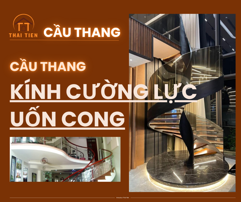 Cầu thang kính cường lực uốn cong
