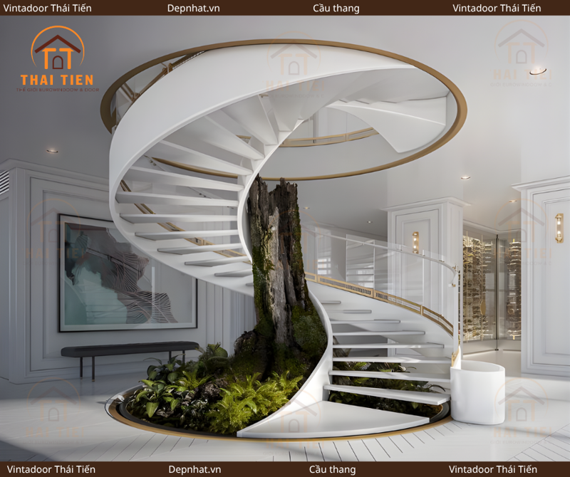 Cầu thang kính cường lực uốn cong