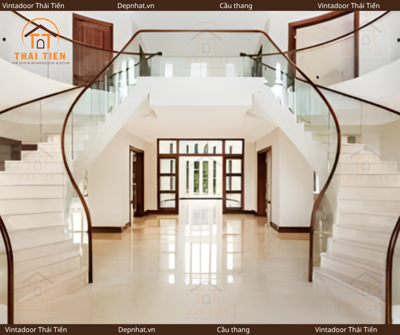 Cầu thang kính cường lực uốn cong
