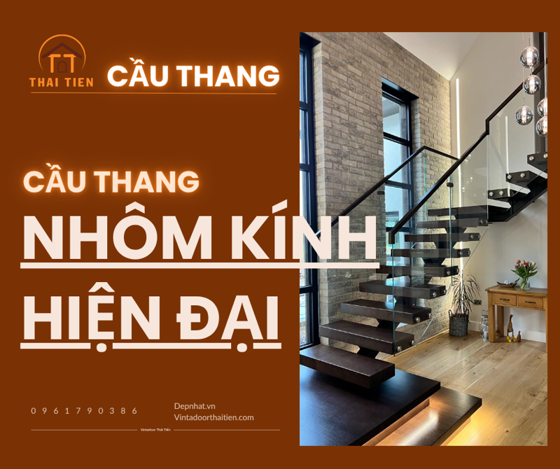 Cầu thang nhôm kính hiện đại