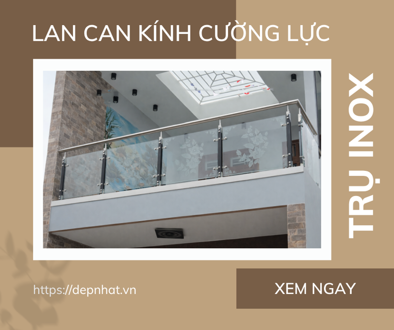 Lan can kính cường lực trụ inox