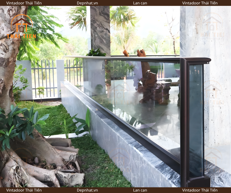 Lan can kính tay vịn nhôm
