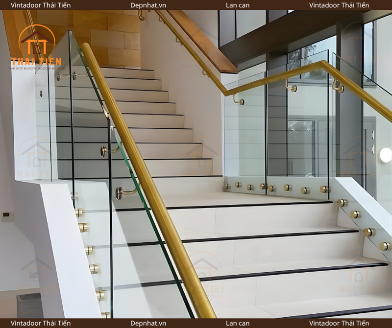 Lan can kính tay vịn nhôm