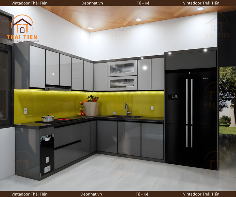Tủ bếp cánh kính cường lực