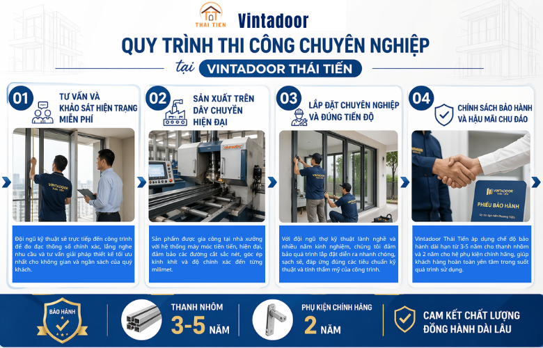 Quy trình thi công nhôm kính uy tín tại Vintadoor Thái Tiến