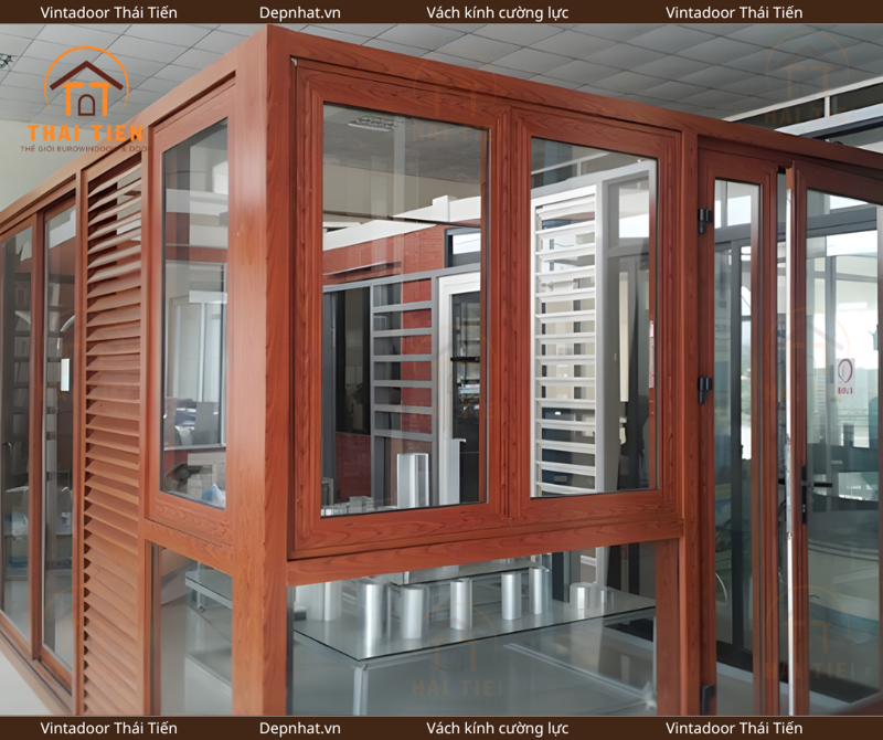 Vách nhôm kính giả gỗ