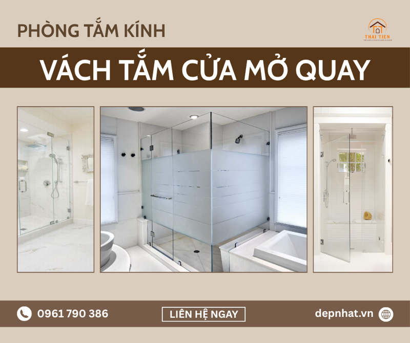 Vách tắm kính cửa mở quay
